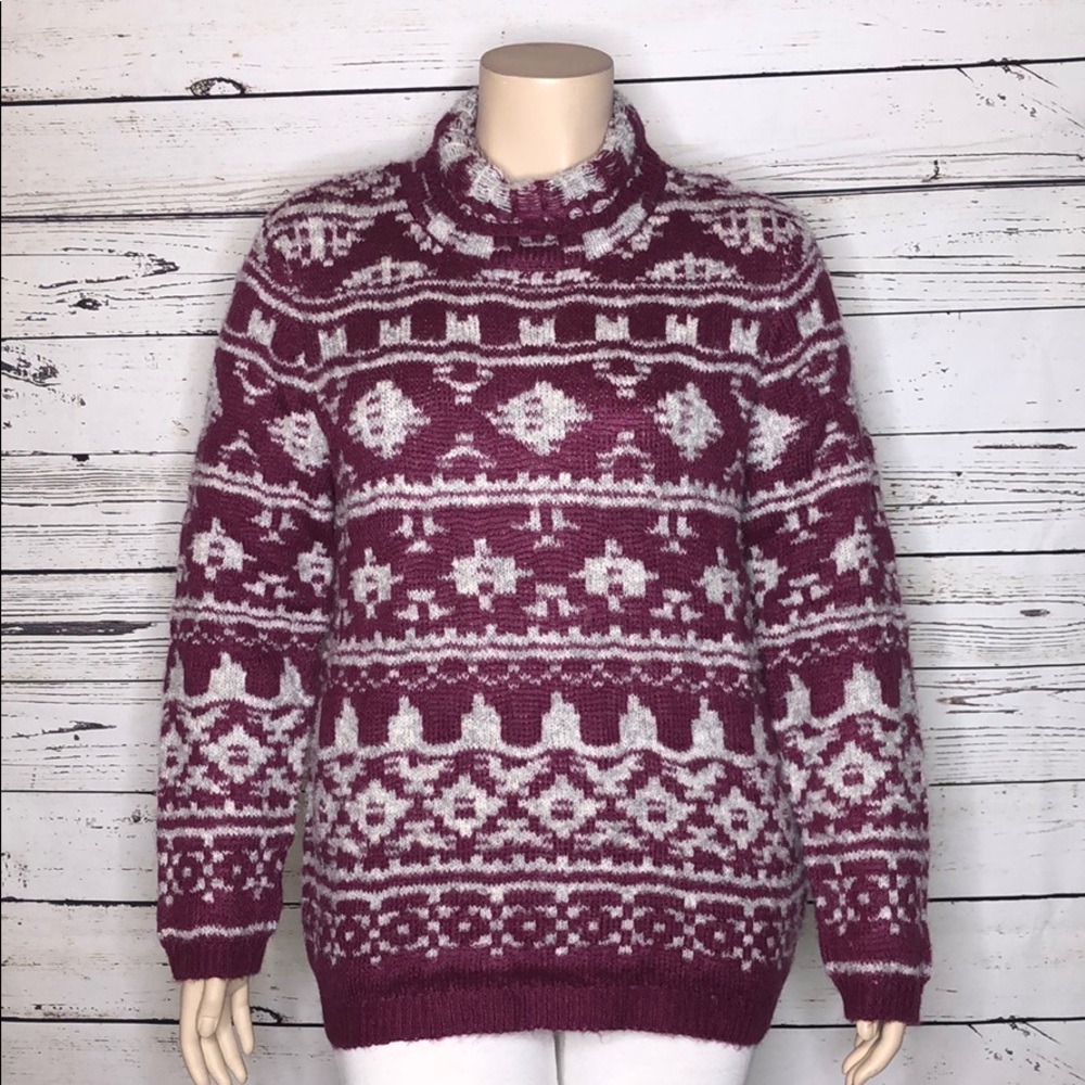 Sonoma NWT Size XL Purple & Gray Fairisle Print Turtleneck Boucle Sweater